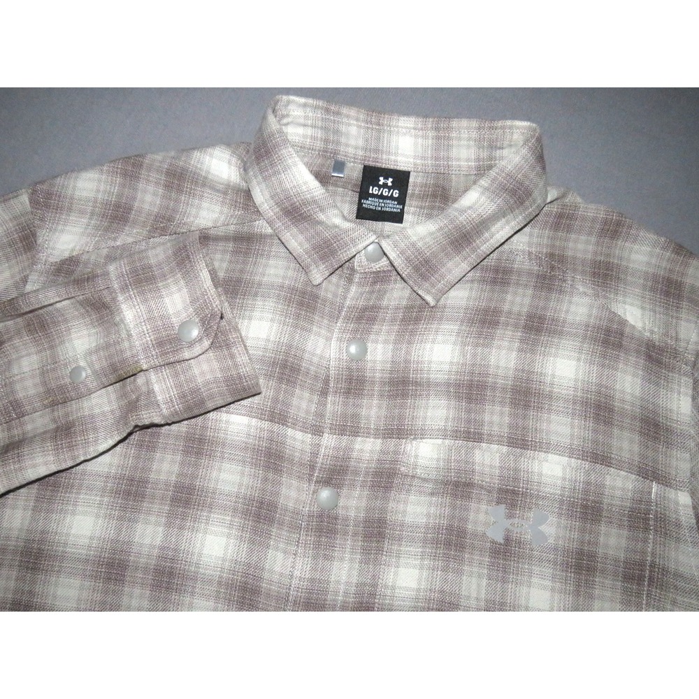 Under Armour Long Sleeved Gray Plaid Flannel Snap‎ Outdoor Shirt Men's Large